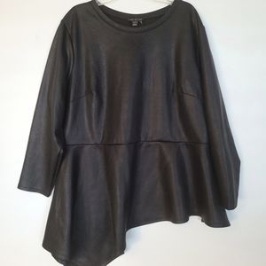 LANE BRYANT Top Faux Leather Size 14/16 Black Asymmetrical Pedlum Textured Party